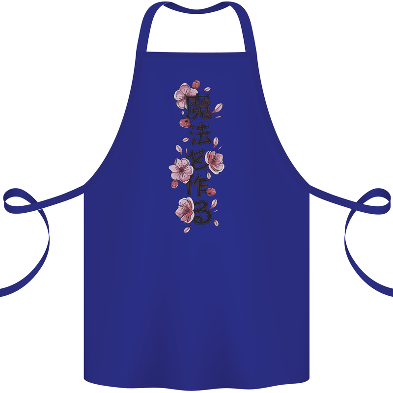 Japanese Flowers Quote Japan Cotton Apron 100% Organic Royal Blue