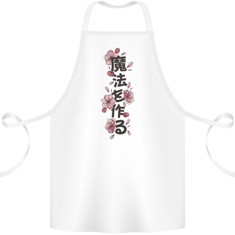 Japanese Flowers Quote Japan Cotton Apron 100% Organic White