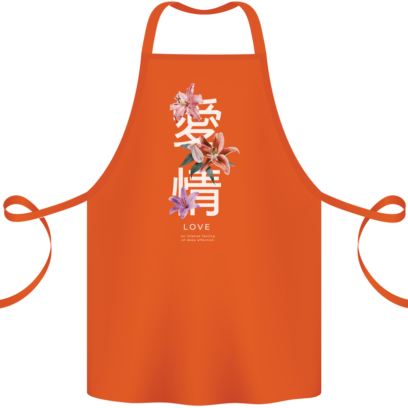 Japanese Flowers Quote Japan Love Cotton Apron 100% Organic Orange