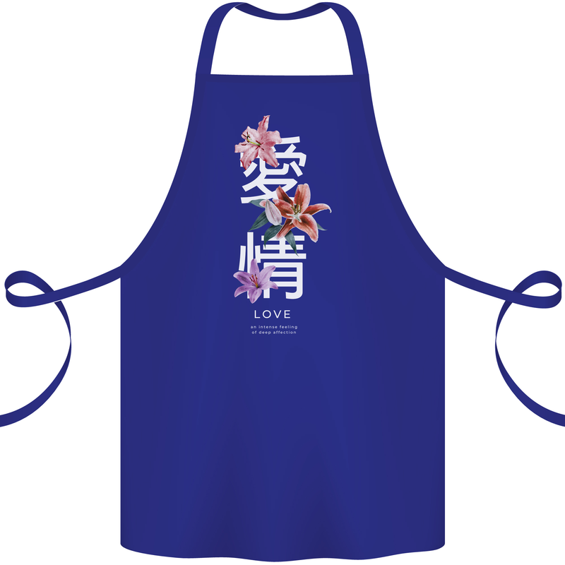 Japanese Flowers Quote Japan Love Cotton Apron 100% Organic Royal Blue