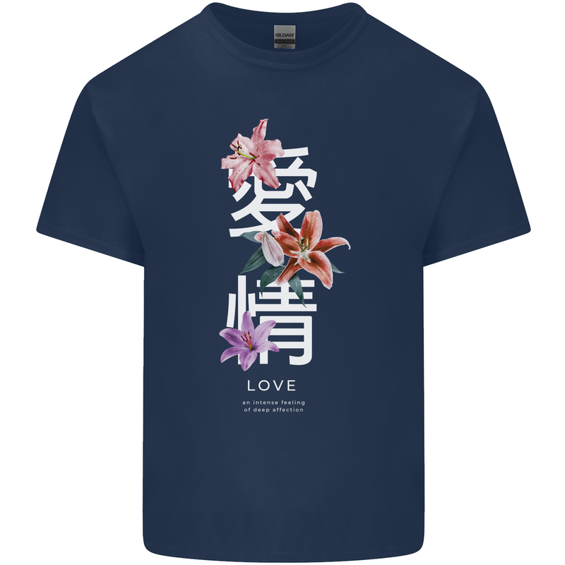 Japanese Flowers Quote Japan Love Kids T-Shirt Childrens Navy Blue