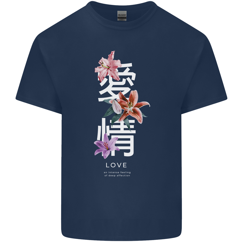 Japanese Flowers Quote Japan Love Mens Cotton T-Shirt Tee Top Navy Blue