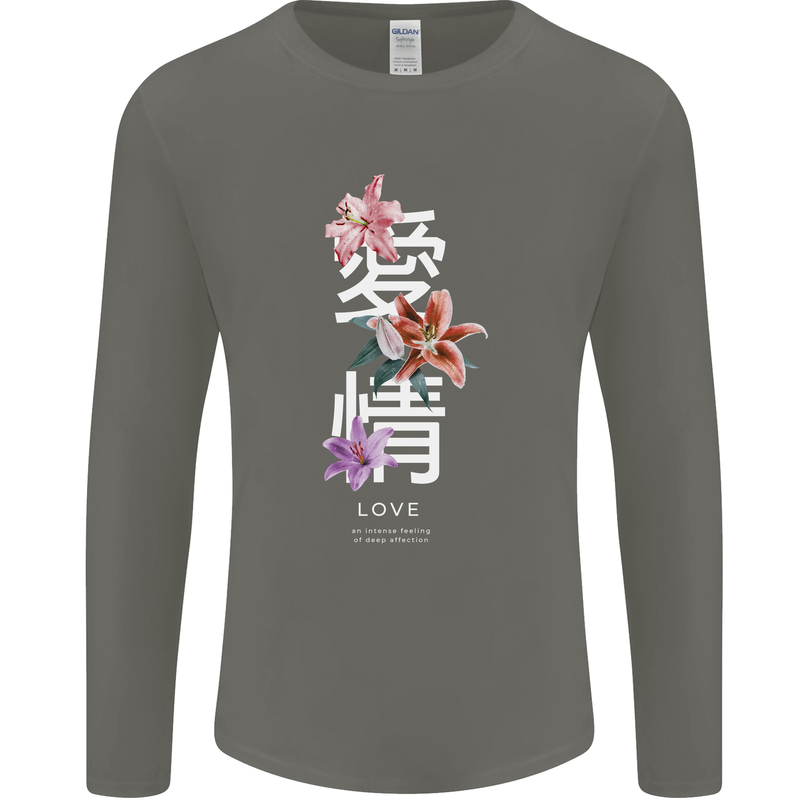 Japanese Flowers Quote Japan Love Mens Long Sleeve T-Shirt Charcoal