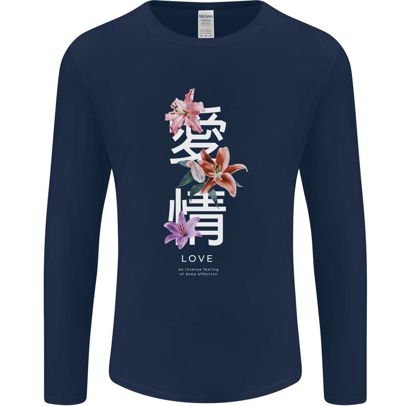 Japanese Flowers Quote Japan Love Mens Long Sleeve T-Shirt Navy Blue