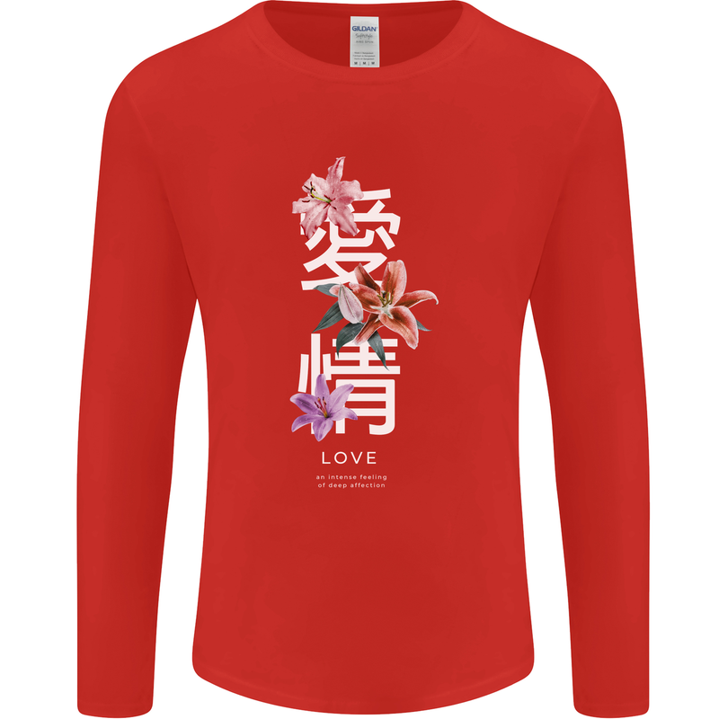Japanese Flowers Quote Japan Love Mens Long Sleeve T-Shirt Red