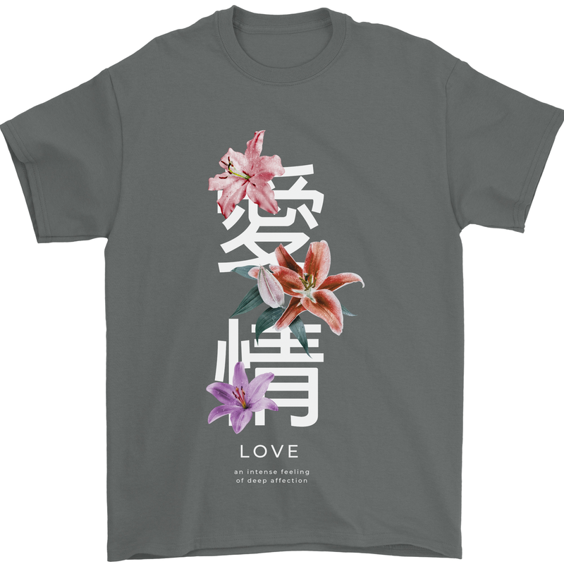 Japanese Flowers Quote Japan Love Mens T-Shirt 100% Cotton Charcoal