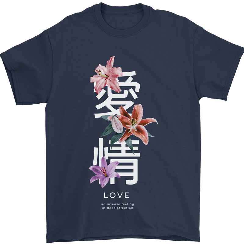 Japanese Flowers Quote Japan Love Mens T-Shirt 100% Cotton Navy Blue