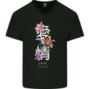 Japanese Flowers Quote Japan Love Mens V-Neck Cotton T-Shirt Black