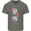 Japanese Flowers Quote Japan Love Mens V-Neck Cotton T-Shirt Charcoal