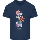 Japanese Flowers Quote Japan Love Mens V-Neck Cotton T-Shirt Navy Blue