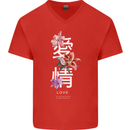 Japanese Flowers Quote Japan Love Mens V-Neck Cotton T-Shirt Red