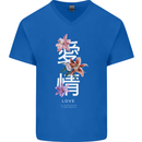 Japanese Flowers Quote Japan Love Mens V-Neck Cotton T-Shirt Royal Blue