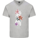 Japanese Flowers Quote Japan Love Mens V-Neck Cotton T-Shirt Sports Grey