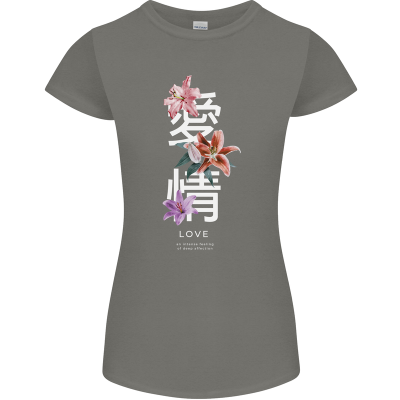Japanese Flowers Quote Japan Love Womens Petite Cut T-Shirt Charcoal
