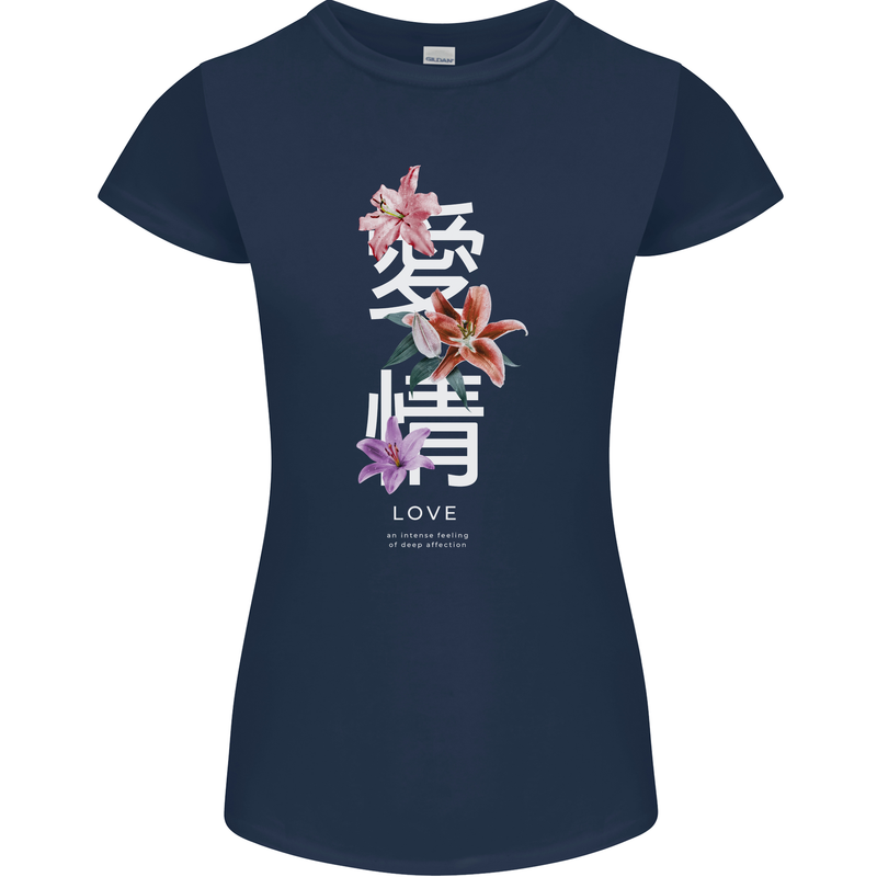 Japanese Flowers Quote Japan Love Womens Petite Cut T-Shirt Navy Blue