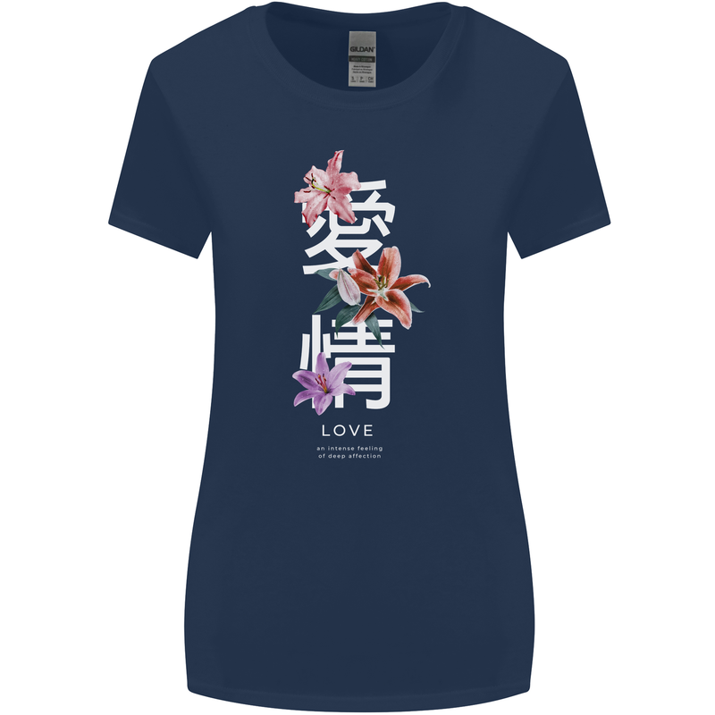 Japanese Flowers Quote Japan Love Womens Wider Cut T-Shirt Navy Blue