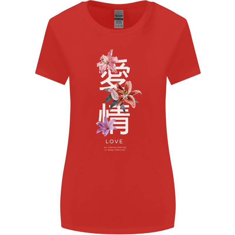 Japanese Flowers Quote Japan Love Womens Wider Cut T-Shirt Red