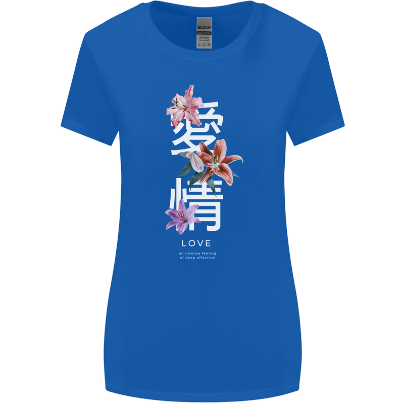 Japanese Flowers Quote Japan Love Womens Wider Cut T-Shirt Royal Blue