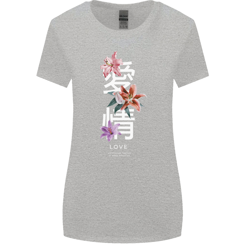 Japanese Flowers Quote Japan Love Womens Wider Cut T-Shirt Sports Grey