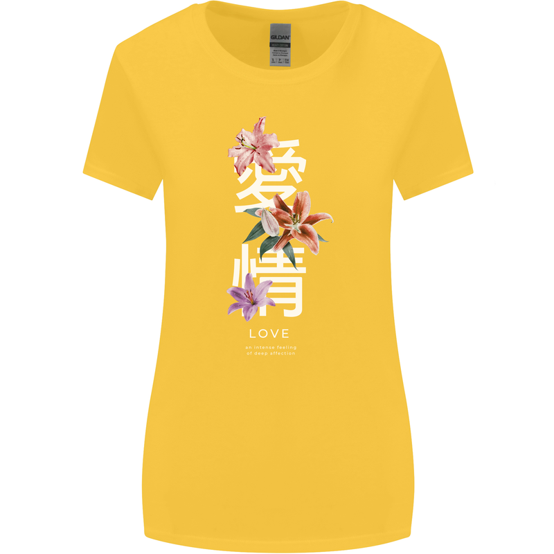 Japanese Flowers Quote Japan Love Womens Wider Cut T-Shirt Yellow