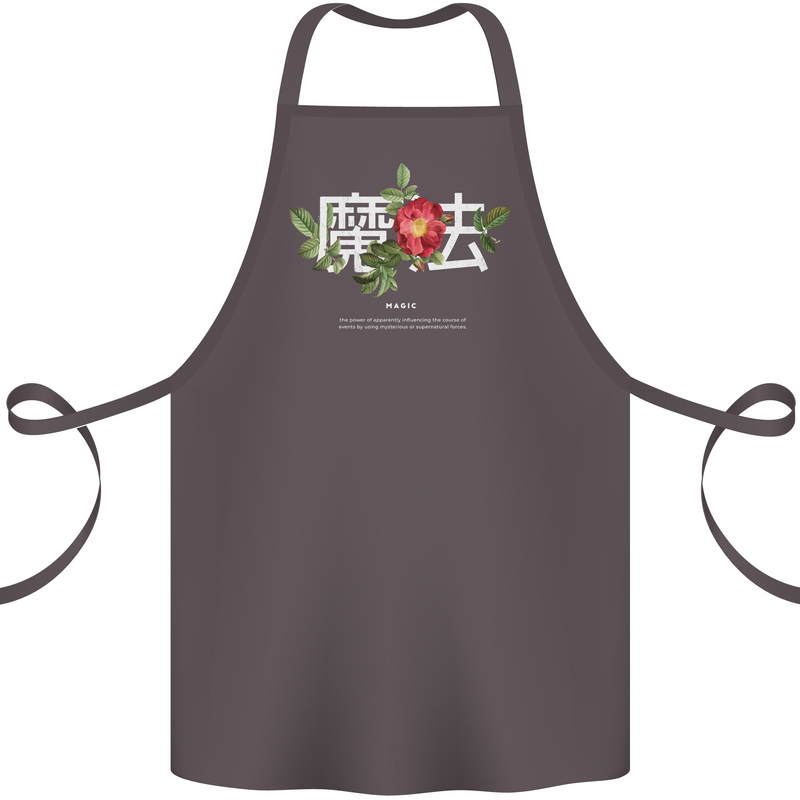 Japanese Flowers Quote Japan Magic Cotton Apron 100% Organic Dark Grey