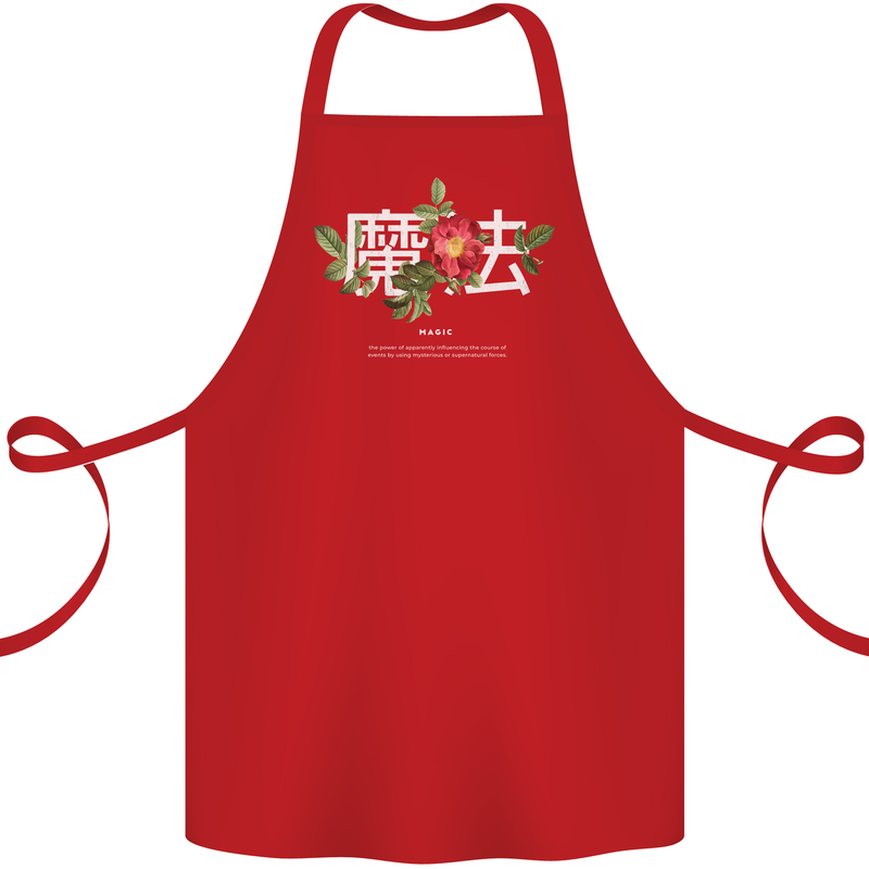 Japanese Flowers Quote Japan Magic Cotton Apron 100% Organic Red