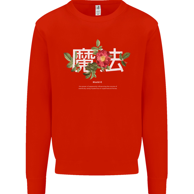 Japanese Flowers Quote Japan Magic Kids Sweatshirt Jumper Bright Red