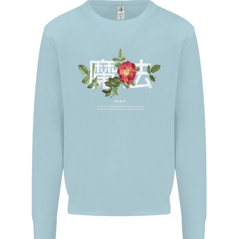 Japanese Flowers Quote Japan Magic Kids Sweatshirt Jumper Light Blue