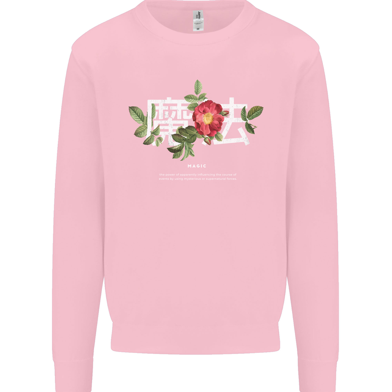 Japanese Flowers Quote Japan Magic Kids Sweatshirt Jumper Light Pink