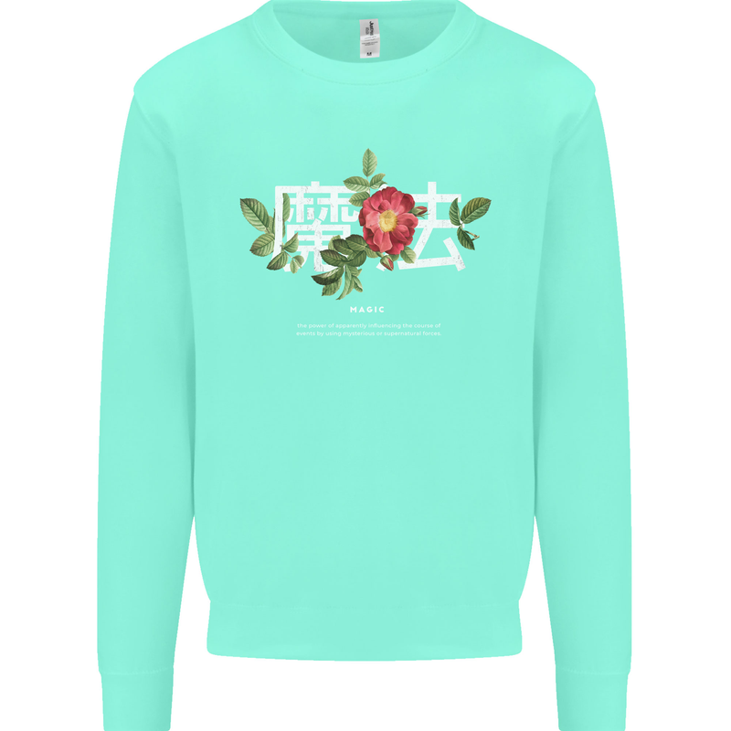 Japanese Flowers Quote Japan Magic Kids Sweatshirt Jumper Peppermint