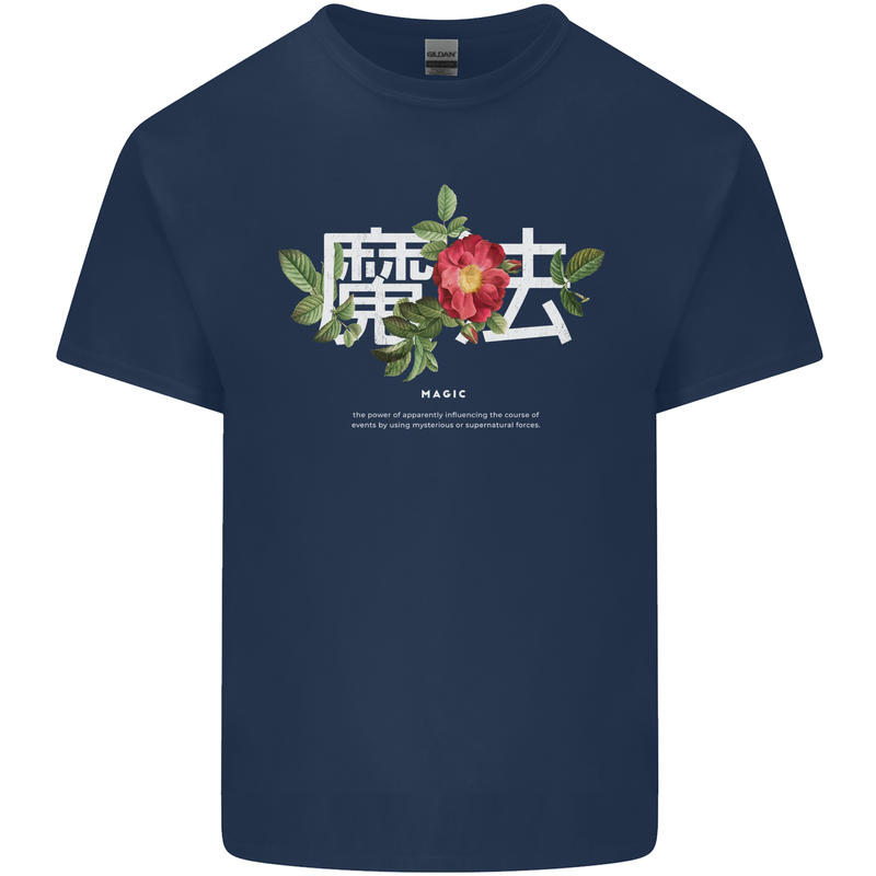 Japanese Flowers Quote Japan Magic Kids T-Shirt Childrens Navy Blue
