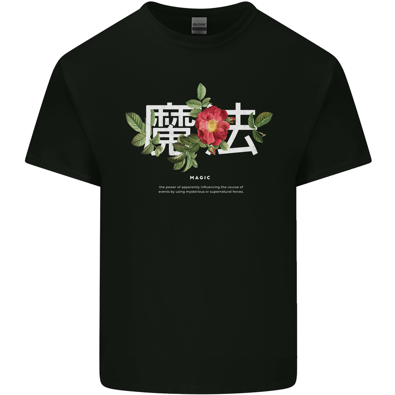 Japanese Flowers Quote Japan Magic Mens Cotton T-Shirt Tee Top Black