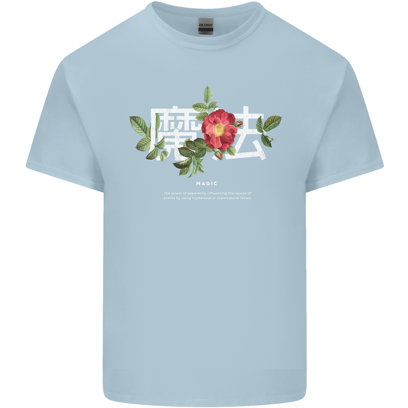 Japanese Flowers Quote Japan Magic Mens Cotton T-Shirt Tee Top Light Blue