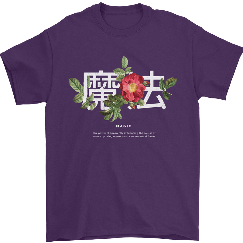 Japanese Flowers Quote Japan Magic Mens T-Shirt 100% Cotton Purple