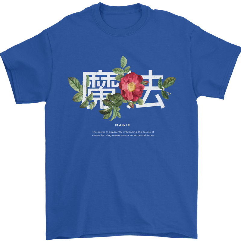 Japanese Flowers Quote Japan Magic Mens T-Shirt 100% Cotton Royal Blue