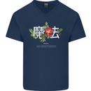 Japanese Flowers Quote Japan Magic Mens V-Neck Cotton T-Shirt Navy Blue