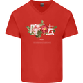 Japanese Flowers Quote Japan Magic Mens V-Neck Cotton T-Shirt Red