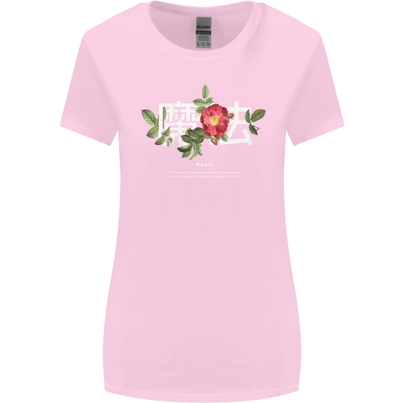 Japanese Flowers Quote Japan Magic Womens Wider Cut T-Shirt Light Pink