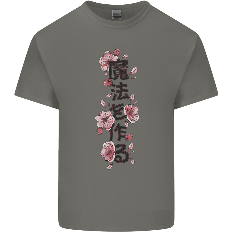 Japanese Flowers Quote Japan Mens Cotton T-Shirt Tee Top Charcoal