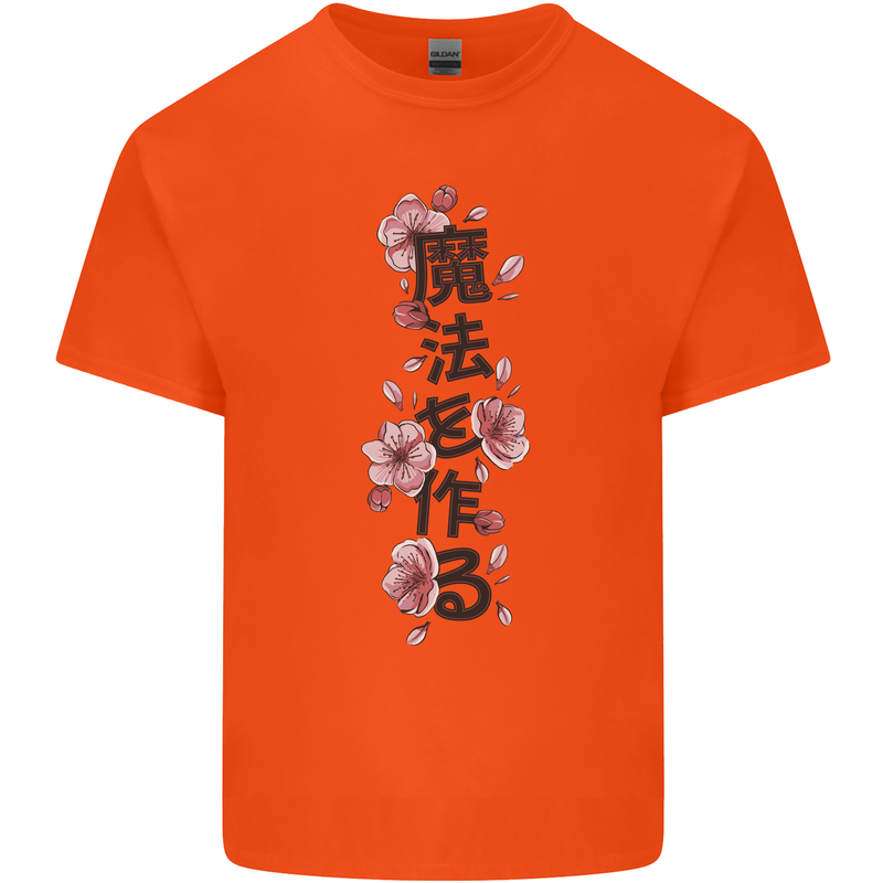 Japanese Flowers Quote Japan Mens Cotton T-Shirt Tee Top Orange