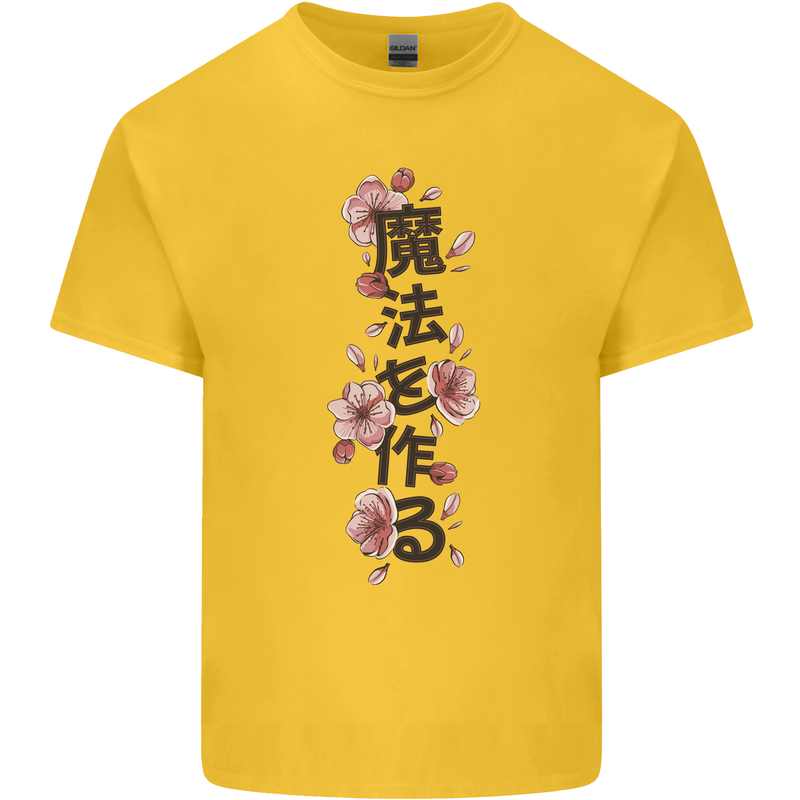 Japanese Flowers Quote Japan Mens Cotton T-Shirt Tee Top Yellow