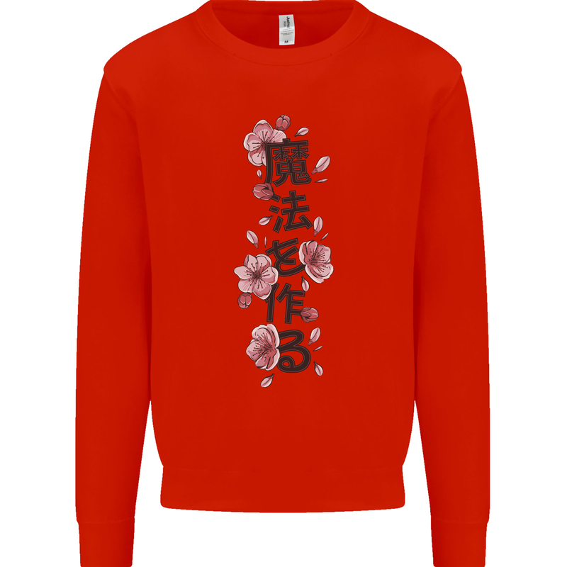 Japanese Flowers Quote Japan Mens Sweatshirt Jumper Bright Red