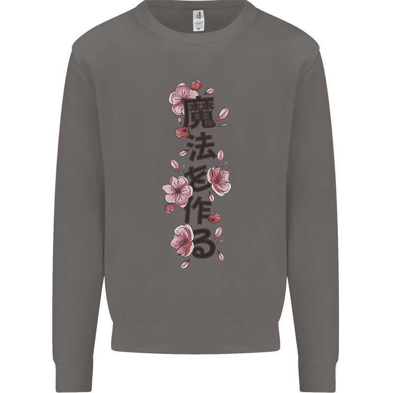 Japanese Flowers Quote Japan Mens Sweatshirt Jumper Charcoal