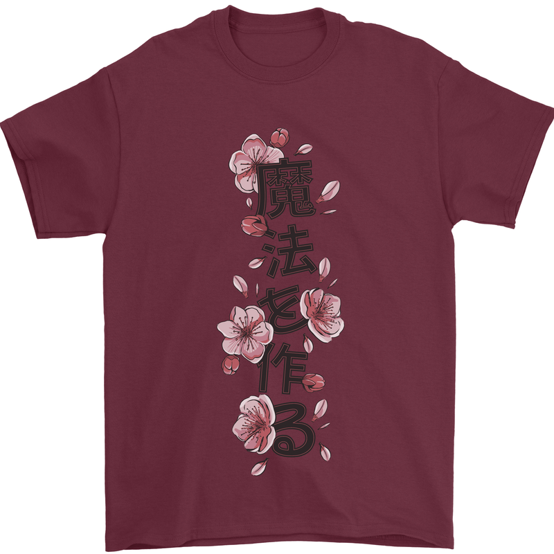 Japanese Flowers Quote Japan Mens T-Shirt 100% Cotton Maroon