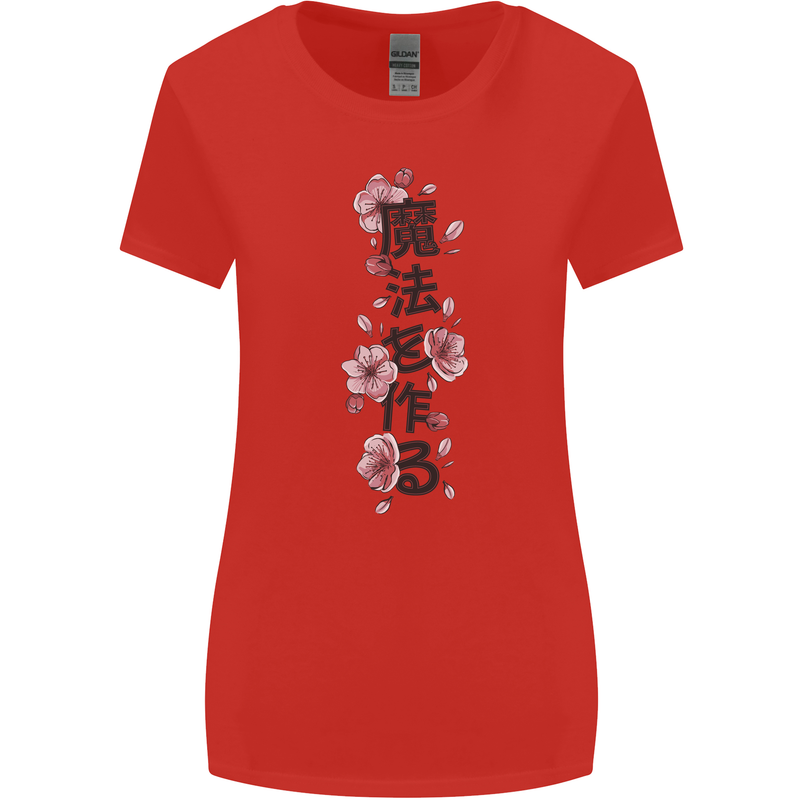 Japanese Flowers Quote Japan Womens Wider Cut T-Shirt Red