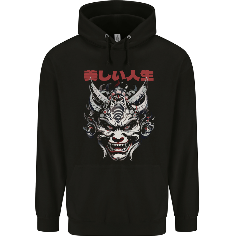 Japanese Oni Mask Mens 80% Cotton Hoodie Black