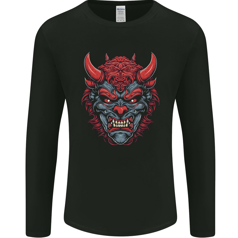 Japanese Oni Mask Samurai Ronin Bushido Mens Long Sleeve T-Shirt Black
