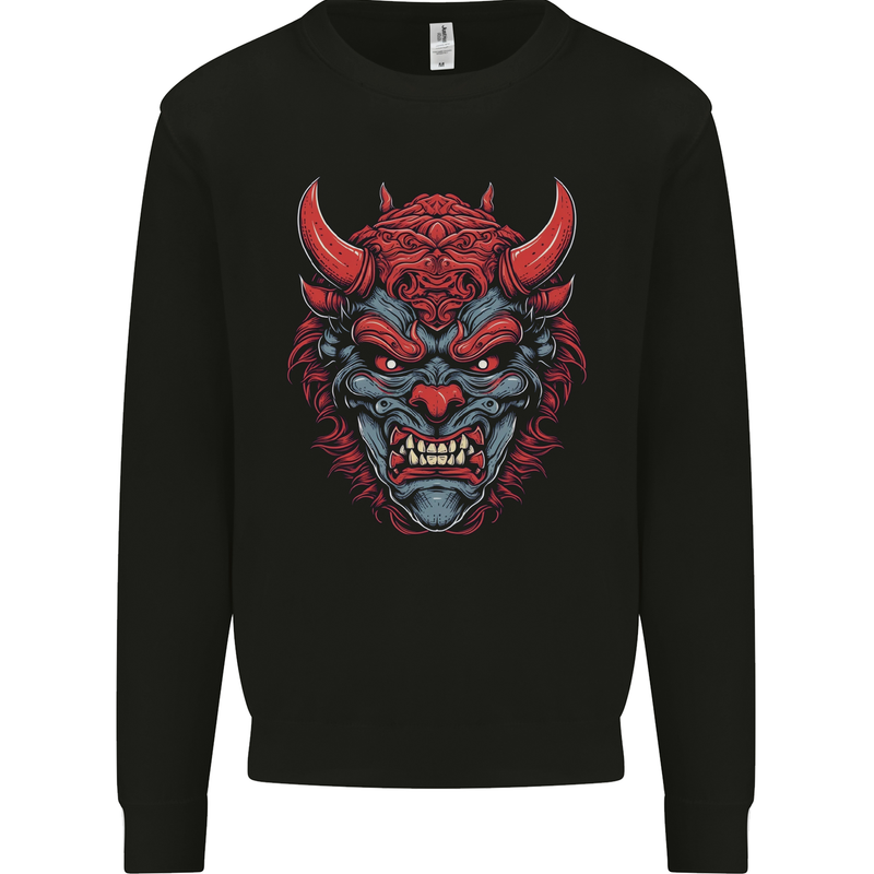 Japanese Oni Mask Samurai Ronin Bushido Mens Sweatshirt Jumper Black