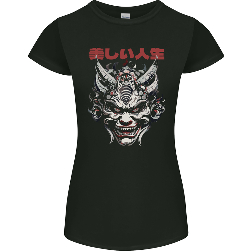 Japanese Oni Mask Womens Petite Cut T-Shirt Black