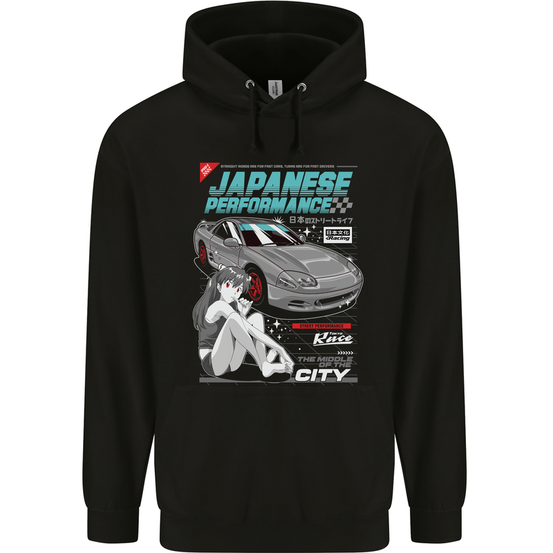 Japanese Performance Anime Car Drifting Drift Mens 80% Cotton Hoodie Black